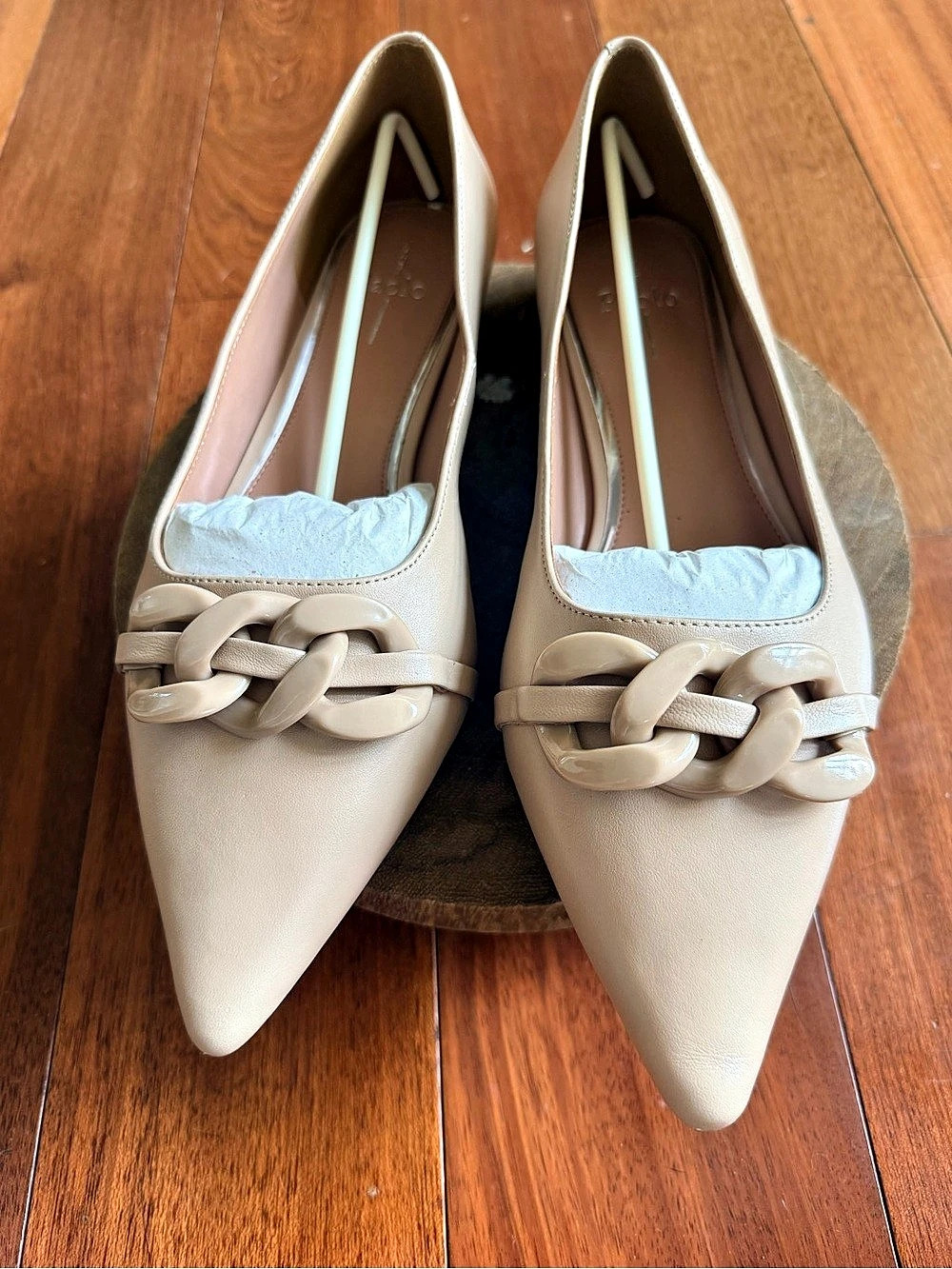 Paolo Linea Nora Nude Nappa Leather Chain Pointed Toe Flats Size 12 NIB